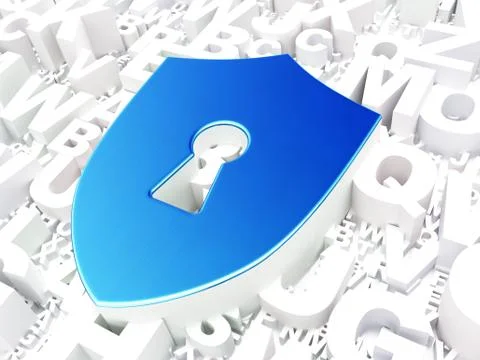 Security concept: Shield With Keyhole on alphabet background Stock Illustration
