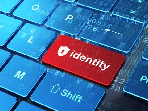 Security concept: Shield With Keyhole and Identity on keyboard Illustrazione stock