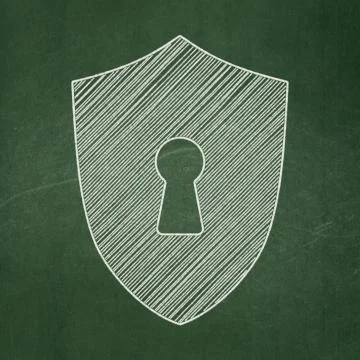 Security concept: Shield With Keyhole on chalkboard background 스톡 일러스트