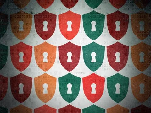 Security concept: Shield With Keyhole icons on Digital Paper background Illustrazione stock