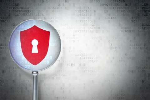 Security concept: Shield With Keyhole with optical glass on digital background 库存插图