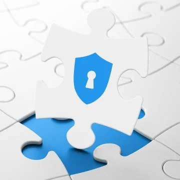 Security concept: Shield With Keyhole on puzzle background Stock Illustration