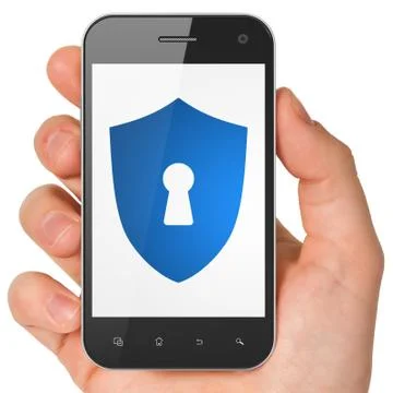 Security concept: Shield With Keyhole on smartphone Stock Illustration