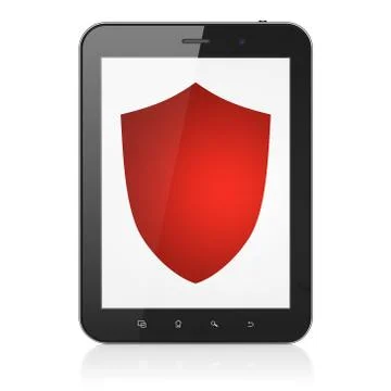Security concept: Shield on tablet pc computer 스톡 일러스트