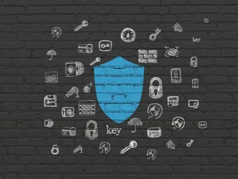 Security concept: Shield on wall background Ilustración de archivo