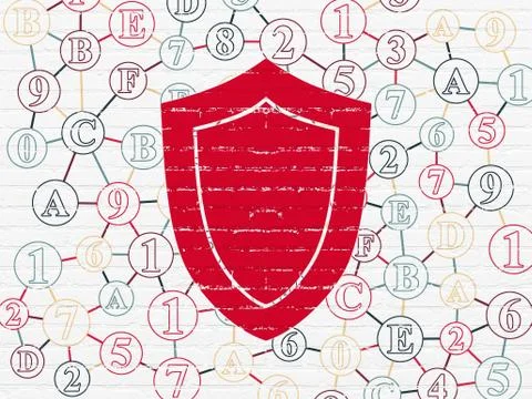 Security concept: Shield on wall background Stock Illustration