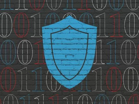 Security concept: Shield on wall background Illustrazione stock