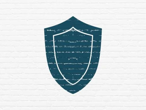 Security concept: Shield on wall background Illustrazione stock