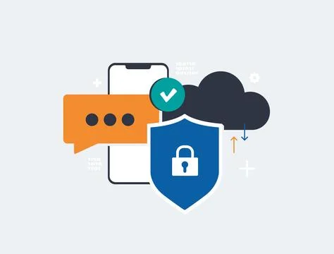Security concept with smartphone, cloud storage, encrypted communication and Stock Illustration