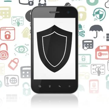Security concept: Smartphone with Shield on display Illustrazione stock