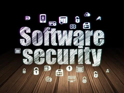 Security concept: Software Security in grunge dark room Stock Illustration
