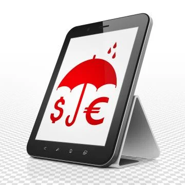 Security concept: Tablet Computer with Money And Umbrella on display Stock Illustration
