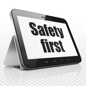Security concept: Tablet Computer with Safety First on display Illustrazione stock