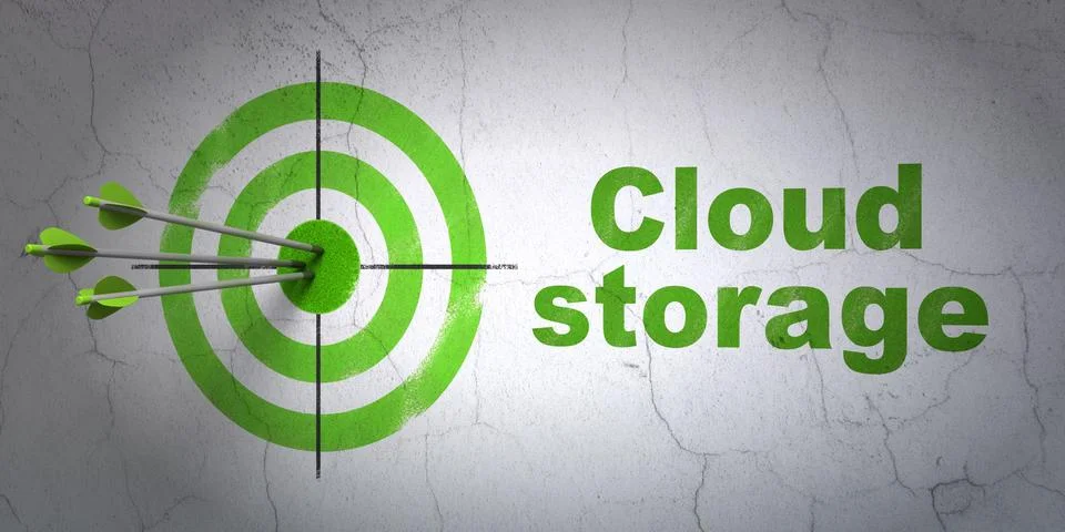 Security concept: target and Cloud Storage on wall background Illustrazione stock