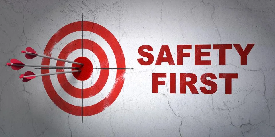 Security concept: target and Safety First on wall background Stock Illustration