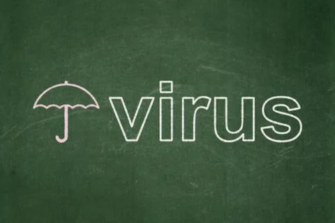 Security concept: Umbrella and Virus on chalkboard background Ilustración de archivo
