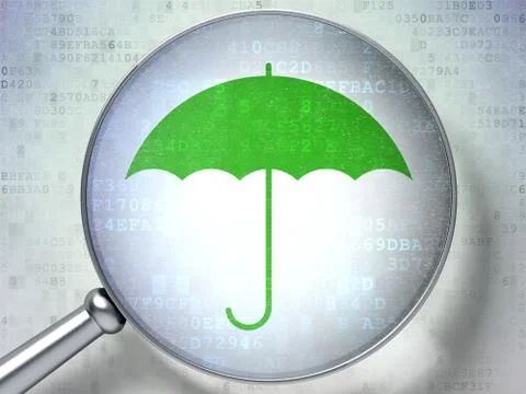 Security concept: Umbrella with optical glass on digital background Stock Illustration