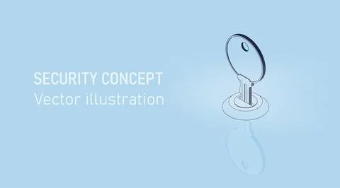 Security concept vector illustration. Isometric vector key with reflection. V Stock Illustration