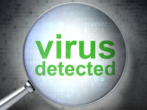 Security concept: Virus Detected with optical glass 库存插图