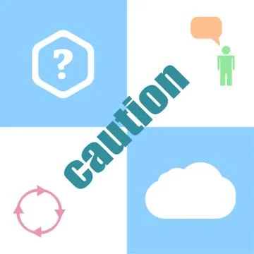 Security concept. word caution . Can be used for workflow layout, diagram, bu Stock Illustration