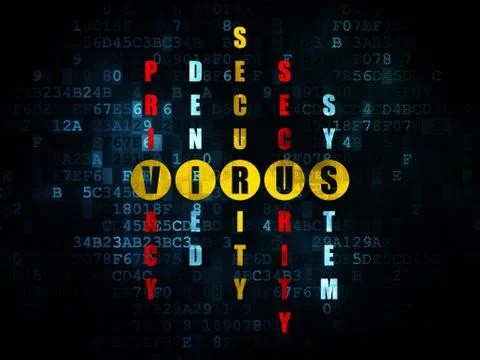 Security concept: word Virus in solving Crossword Puzzle 库存插图