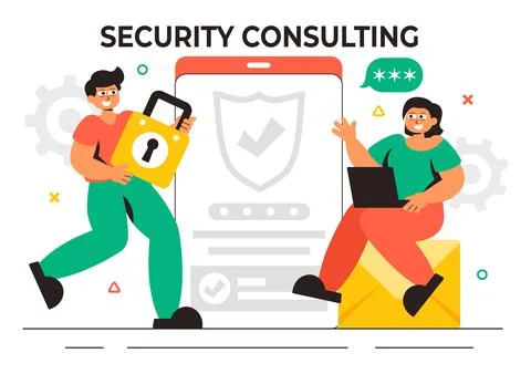 Security Consulting Illustration Featuring Information Technology and Ethic.. Stock Illustration