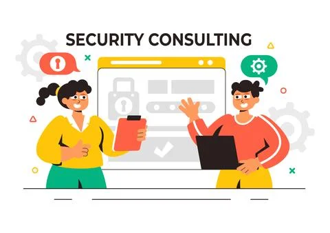 Security Consulting Illustration Featuring Information Technology and Ethic.. Stock Illustration