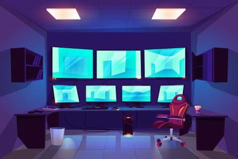 Security control cctv room interior with monitors Stock Illustration