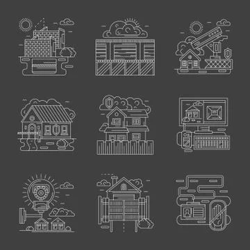 Security control white line detailed vector icons Stock Illustration