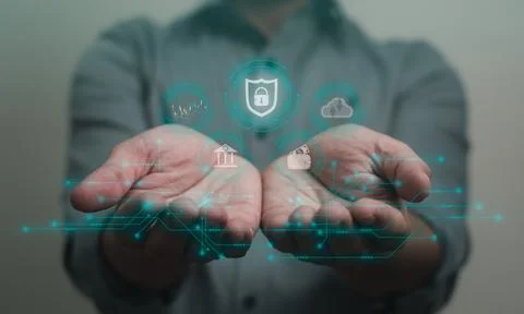 Security of cryptocurrency trading or internet banking concept, people use .. 스톡 사진