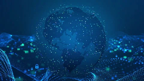 Security dark abstract wave dot background with digital colorful spherical p Stock Footage 338460322