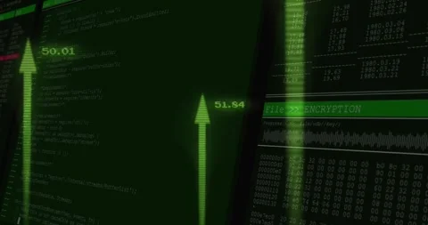 Security dashboard shifting right, showing code hexdump while encryption Stock Footage 330443981