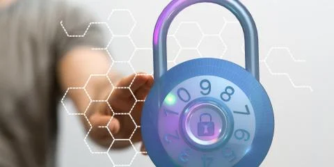 A security data code digital in hand Stock Photos