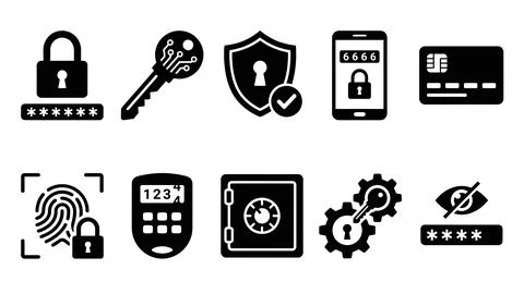 Security, data protection and password vector icon set with biometric authe.. Stockillustratie