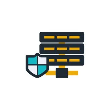 Security data server with shield flat style Stock Illustration