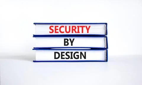 Security by design symbol. Concept words Security by design on books on a bea Stock Photos
