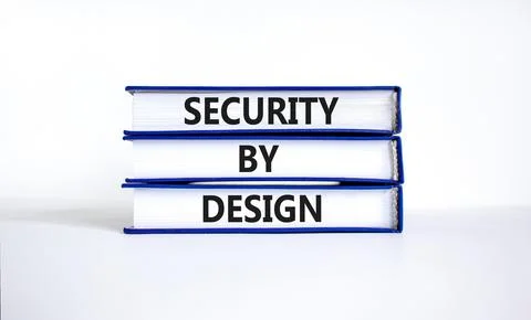 Security by design symbol. Concept words Security by design on books on a bea Foto stock