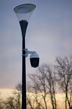 Security Dome Camera On Lamp Post Stock Photos