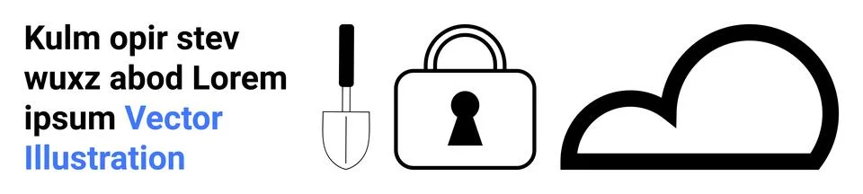 Security Elements with a Shovel, Padlock, and Cloud - Concept of Data Prote.. Stock Illustration