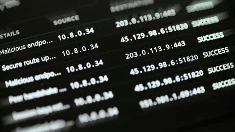 Security event table confirms successful protected transfers Stock Photos