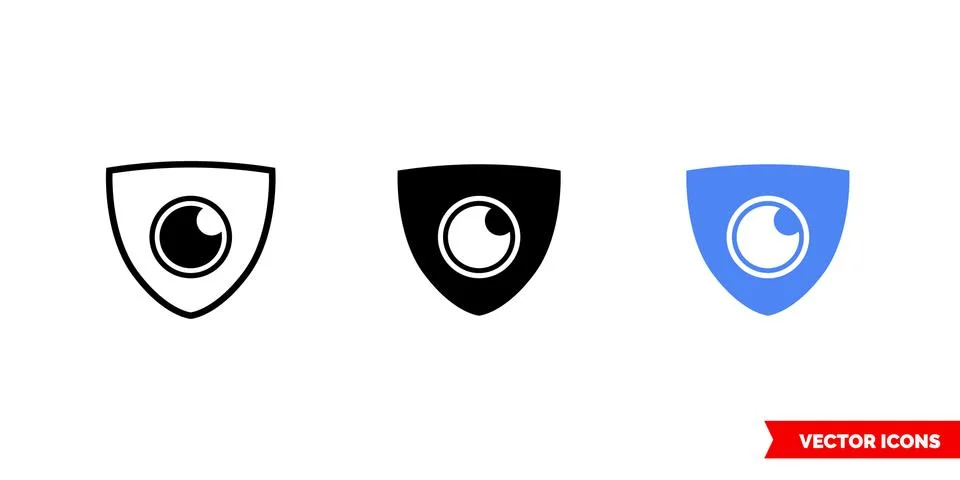 Security eye icon of 3 types color, black and white, outline. Isolated vector Stock Illustration