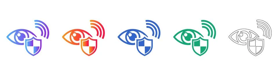 Security Eye Surveillance Shield Icon Set Stock Illustration