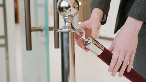 Security face control opening gate to closed party, club or conference. Video stock 218581551