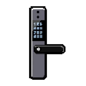 Security facial recognition lock pixel art vector illustration Stock Illustration