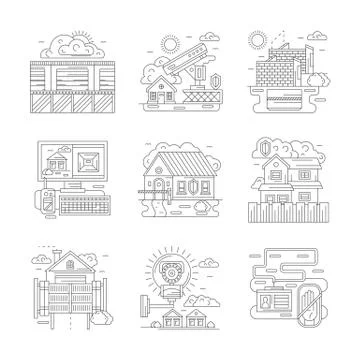 Security facilities detailed line vector icons set 스톡 일러스트