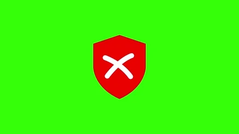 Security failure shield animation with white cross icon appearing on red pr.. Stock Footage 329145140