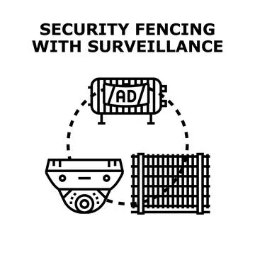 Security fencing with surveillance system vector illustration イラスト素材