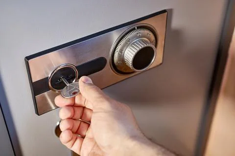 Security of finances and documents. Opening a coded safe. Foto stock