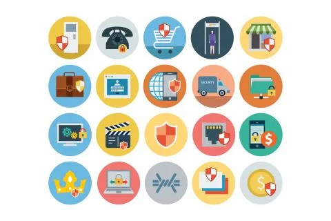 Security Flat Colored Icons Collection Stock Illustration