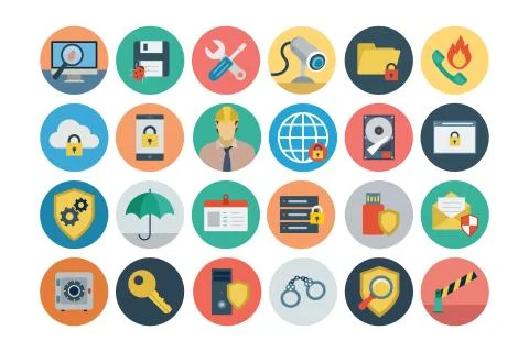 Security Flat Colored Icons Stock Illustration